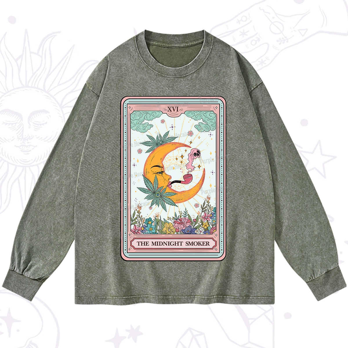 Purplehecate The Midnight Smoker Tarot Washed Long Sleeve Shirt