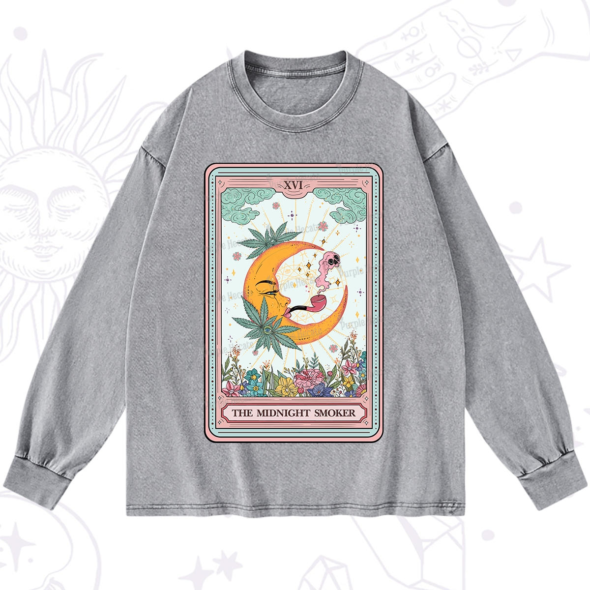 Purplehecate The Midnight Smoker Tarot Washed Long Sleeve Shirt