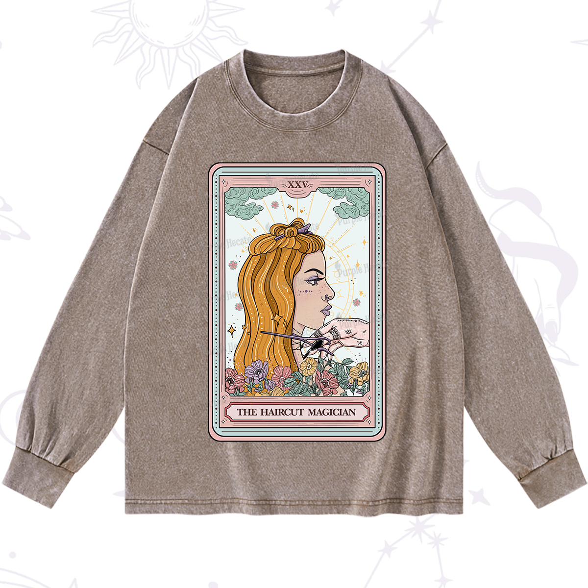 Purplehecate The Haircut Magician Tarot Washed Long Sleeve Shirt