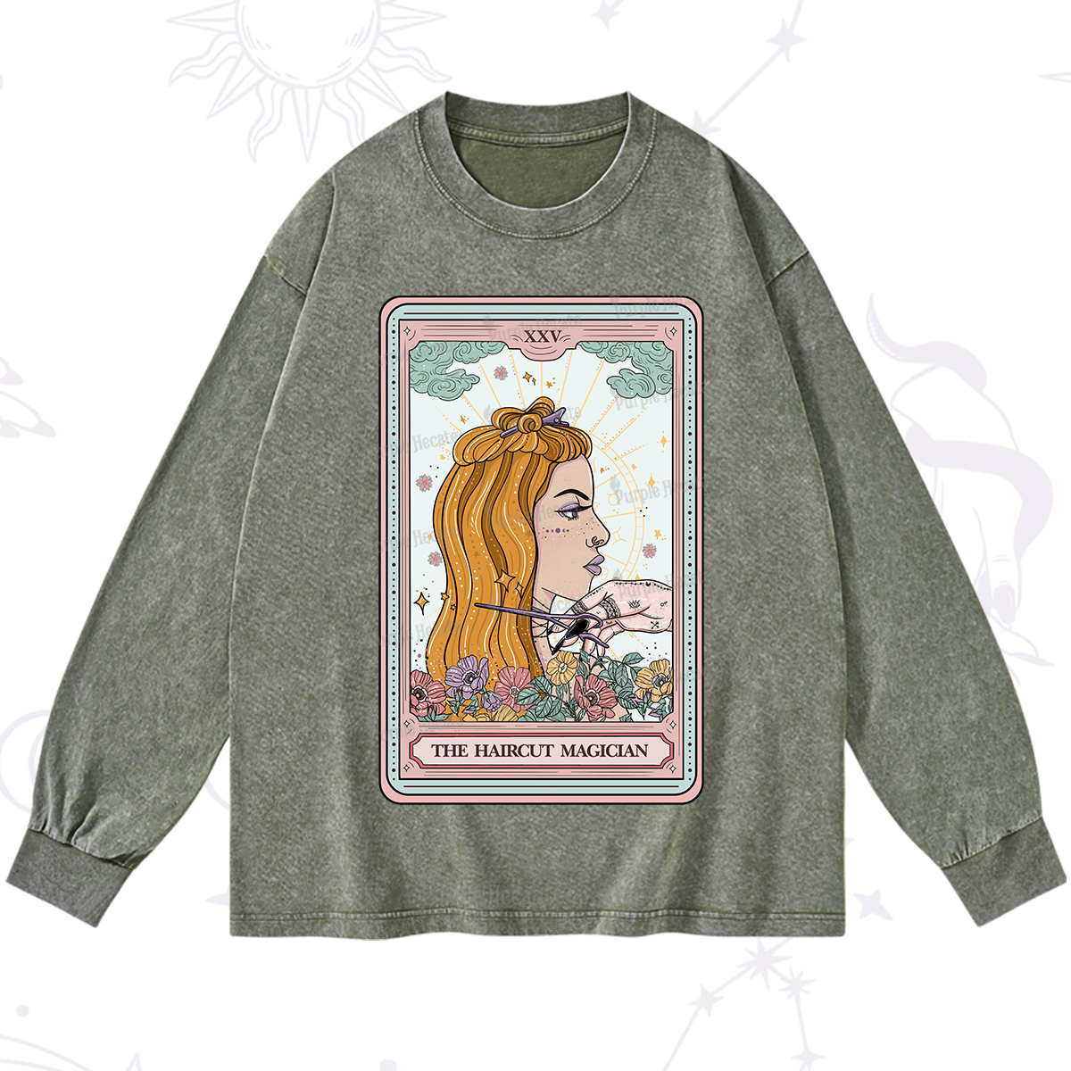 Purplehecate The Haircut Magician Tarot Washed Long Sleeve Shirt