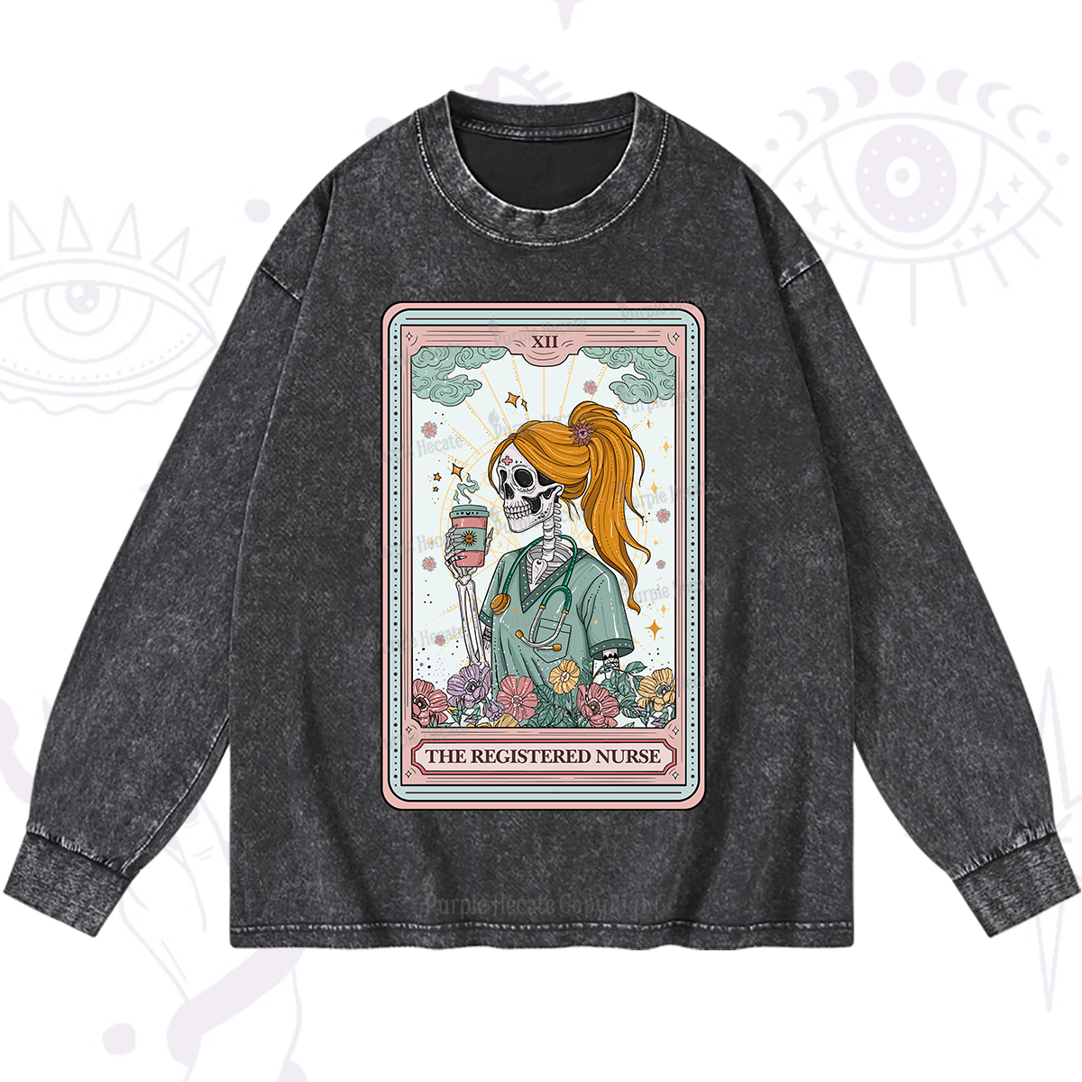 Purplehecate The Registered Nurse Skeleton Tarot Washed Long Sleeve Shirt