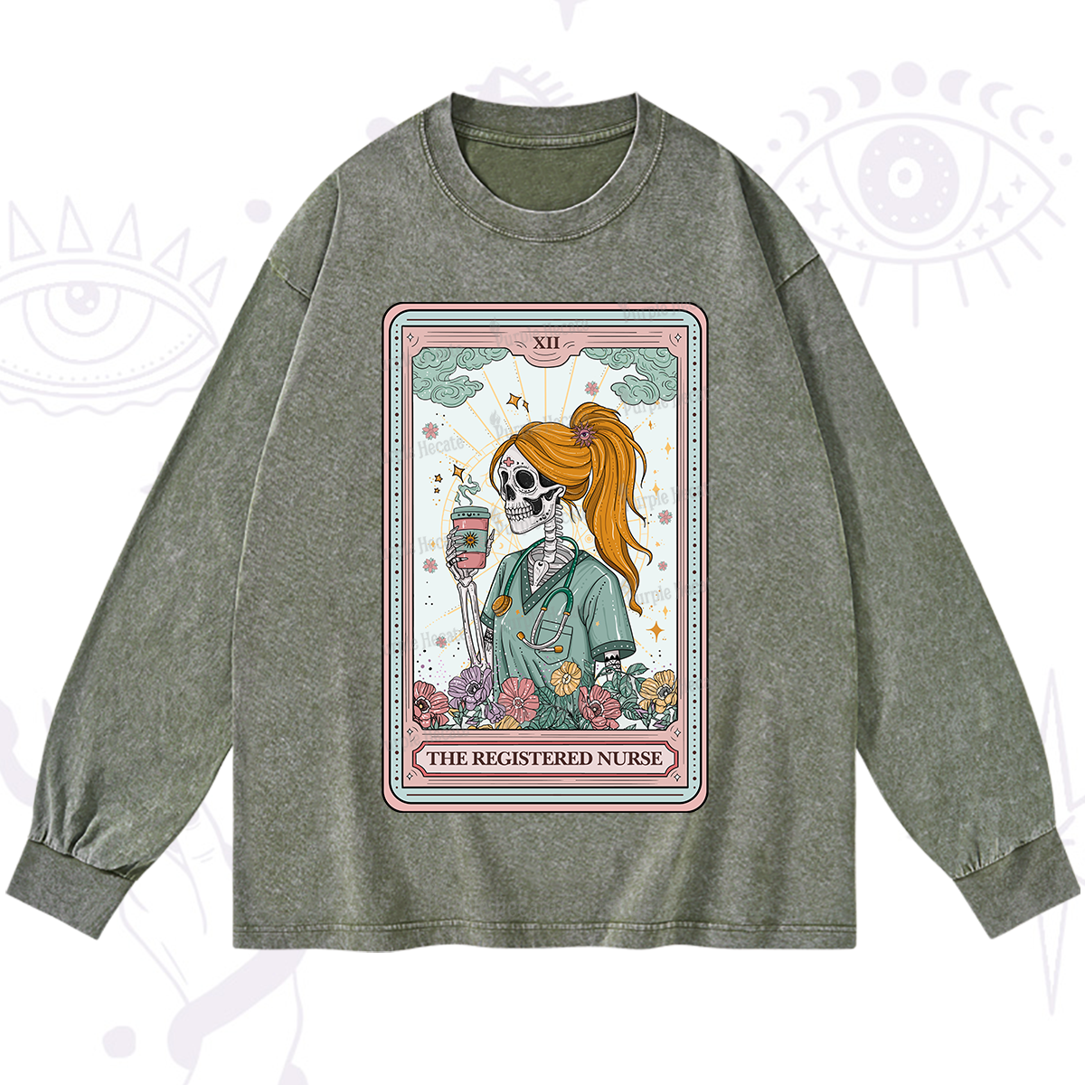 Purplehecate The Registered Nurse Skeleton Tarot Washed Long Sleeve Shirt