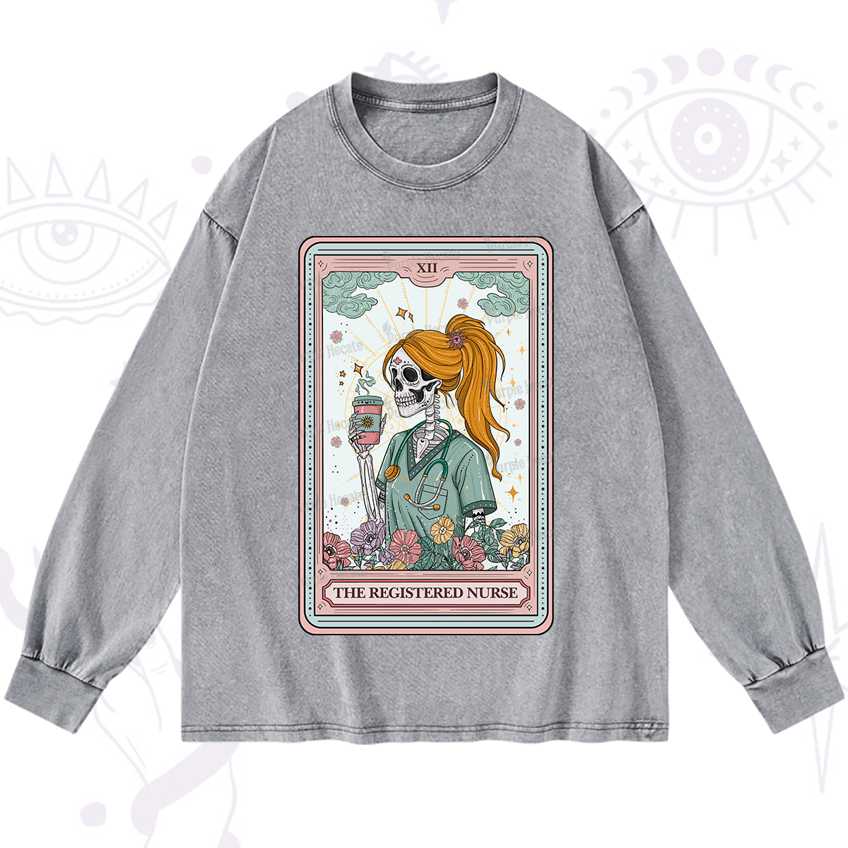 Purplehecate The Registered Nurse Skeleton Tarot Washed Long Sleeve Shirt