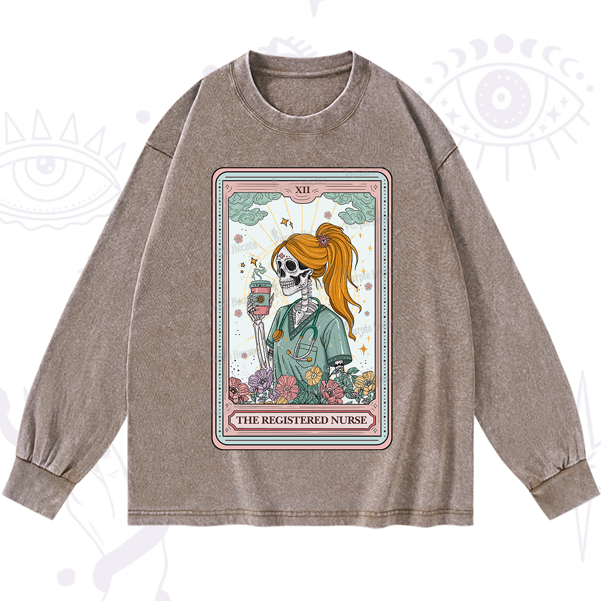 Purplehecate The Registered Nurse Skeleton Tarot Washed Long Sleeve Shirt
