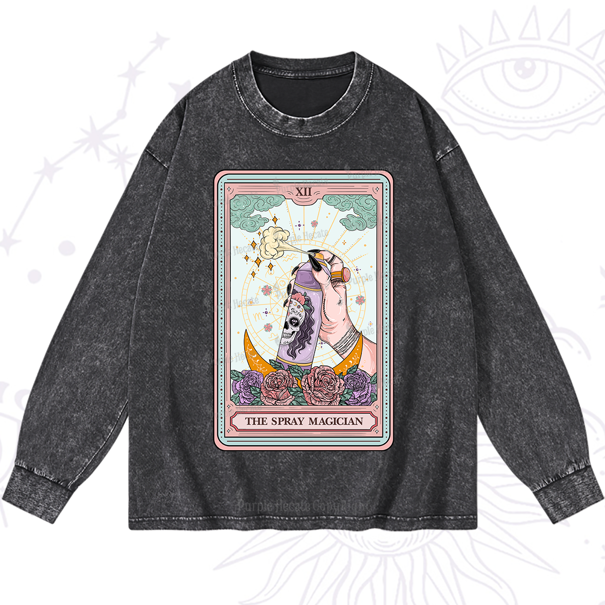 Purplehecate The Spray Magician Tarot Card Washed Long Sleeve Shirt
