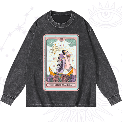 Purplehecate The Spray Magician Tarot Card Washed Long Sleeve Shirt