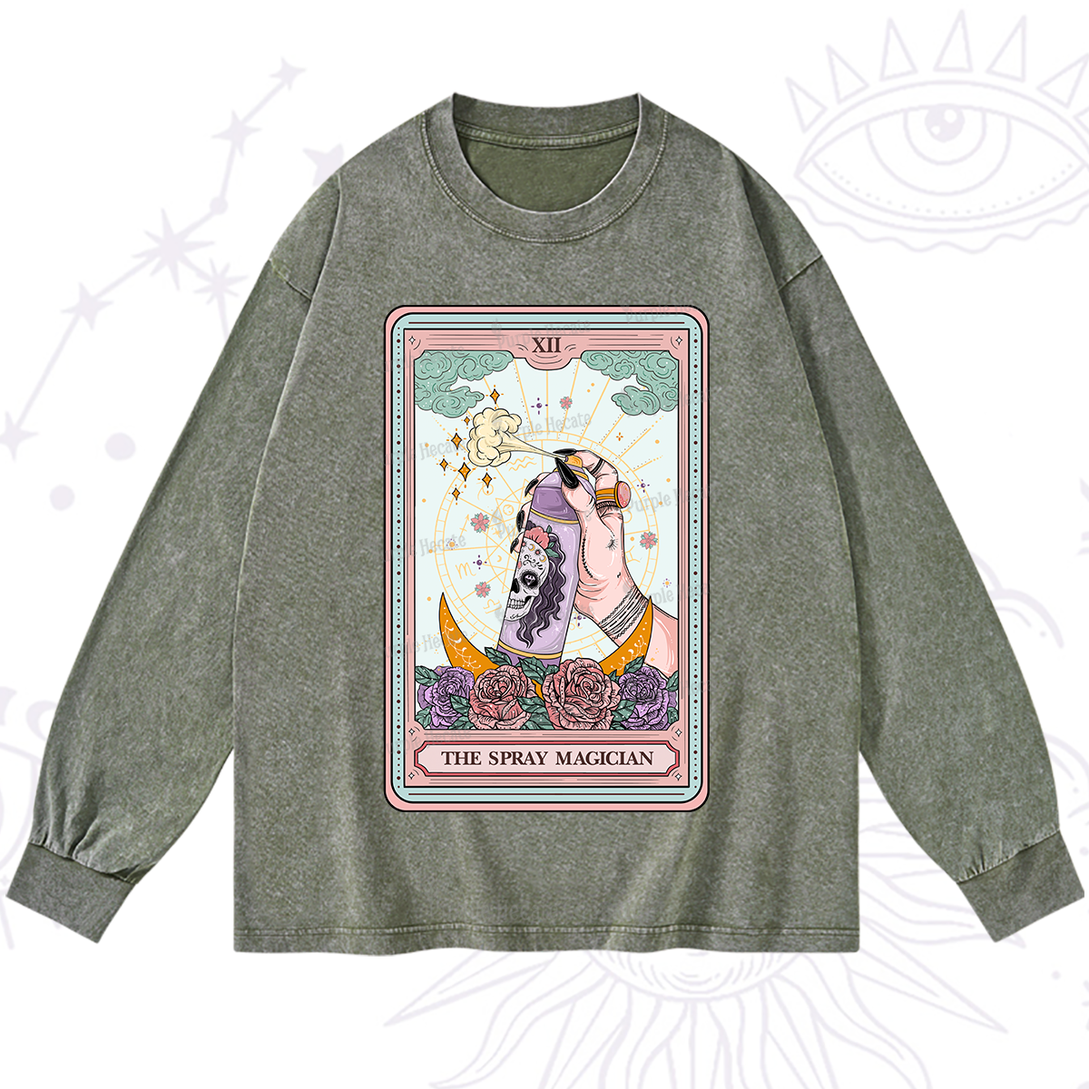 Purplehecate The Spray Magician Tarot Card Washed Long Sleeve Shirt