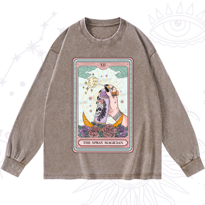Purplehecate The Spray Magician Tarot Card Washed Long Sleeve Shirt