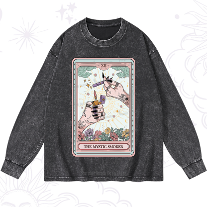 Purplehecate The Mystic Smoker Tarot Card Washed Long Sleeve Shirt