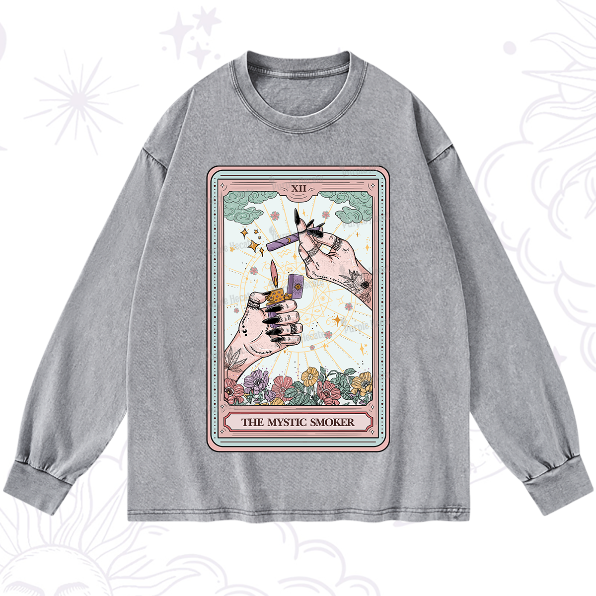 Purplehecate The Mystic Smoker Tarot Card Washed Long Sleeve Shirt