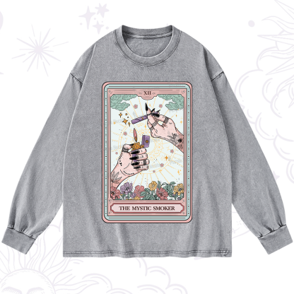 Purplehecate The Mystic Smoker Tarot Card Washed Long Sleeve Shirt