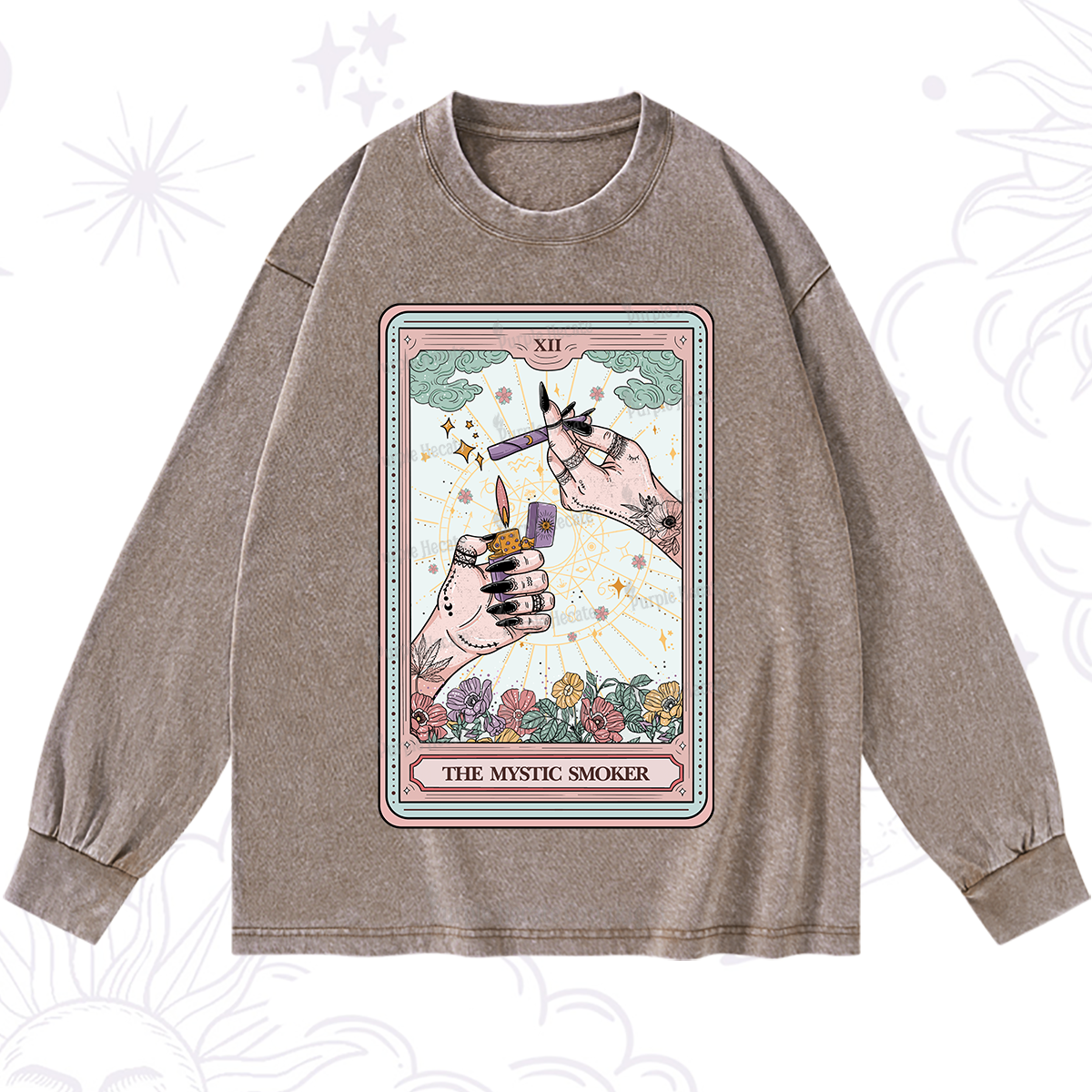 Purplehecate The Mystic Smoker Tarot Card Washed Long Sleeve Shirt