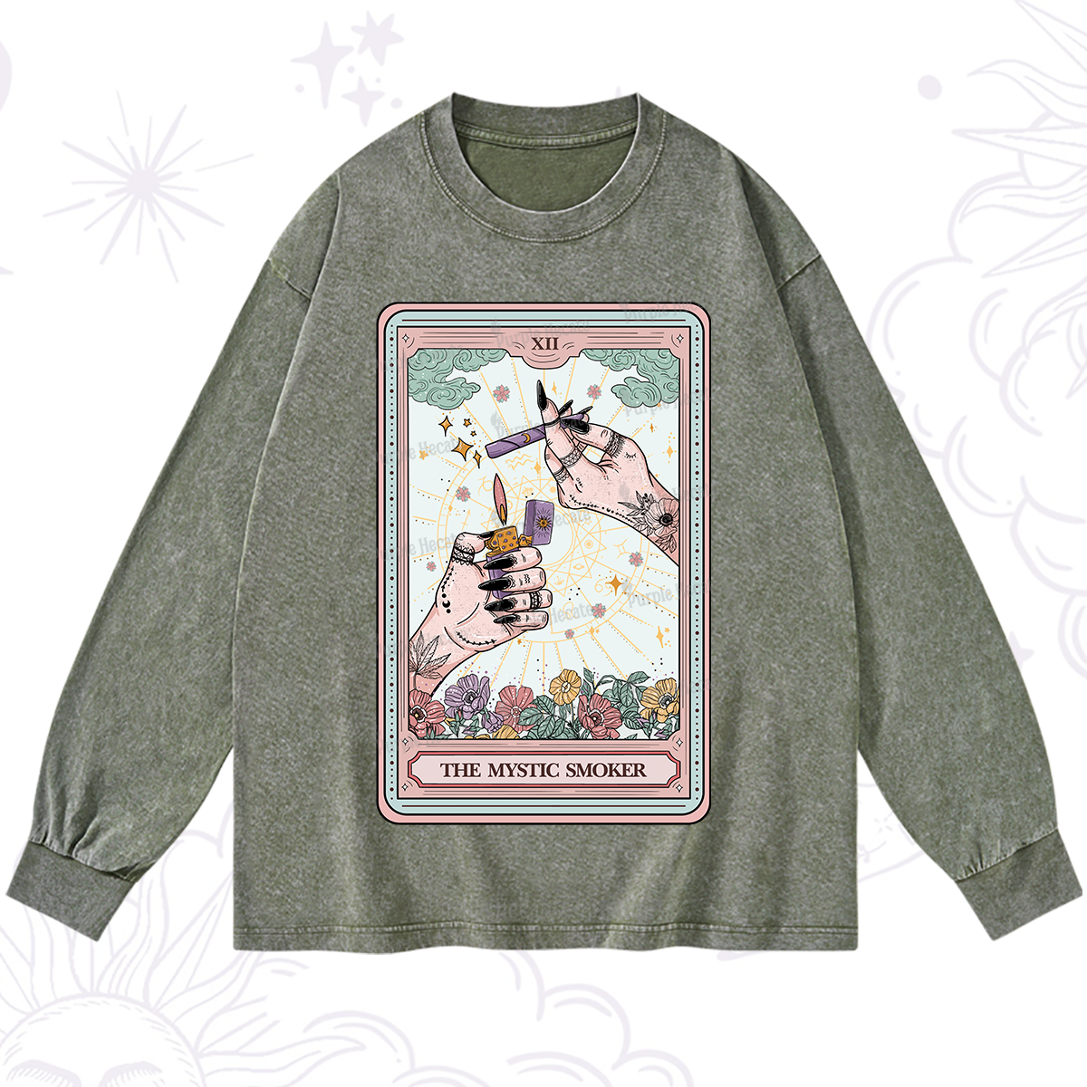 Purplehecate The Mystic Smoker Tarot Card Washed Long Sleeve Shirt