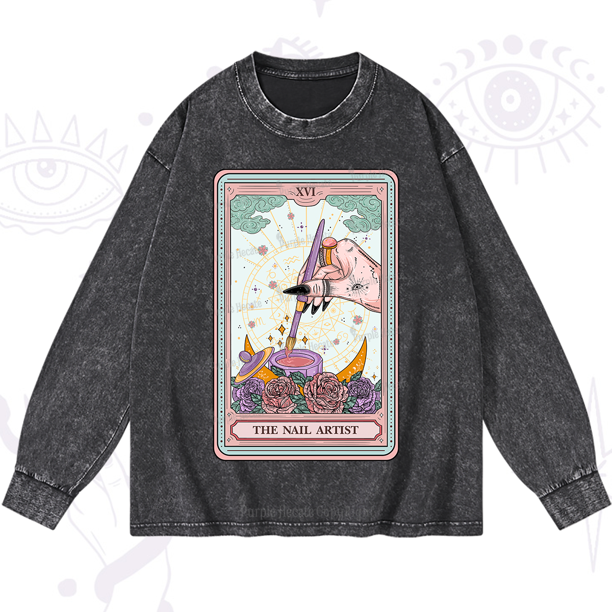 Purplehecate The Nail Artsit Tarot Card Washed Long Sleeve Shirt
