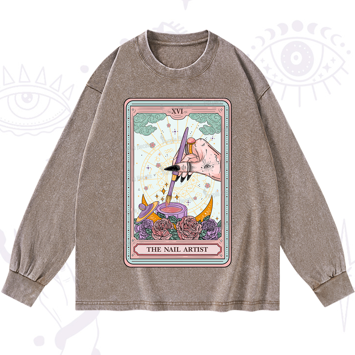 Purplehecate The Nail Artsit Tarot Card Washed Long Sleeve Shirt