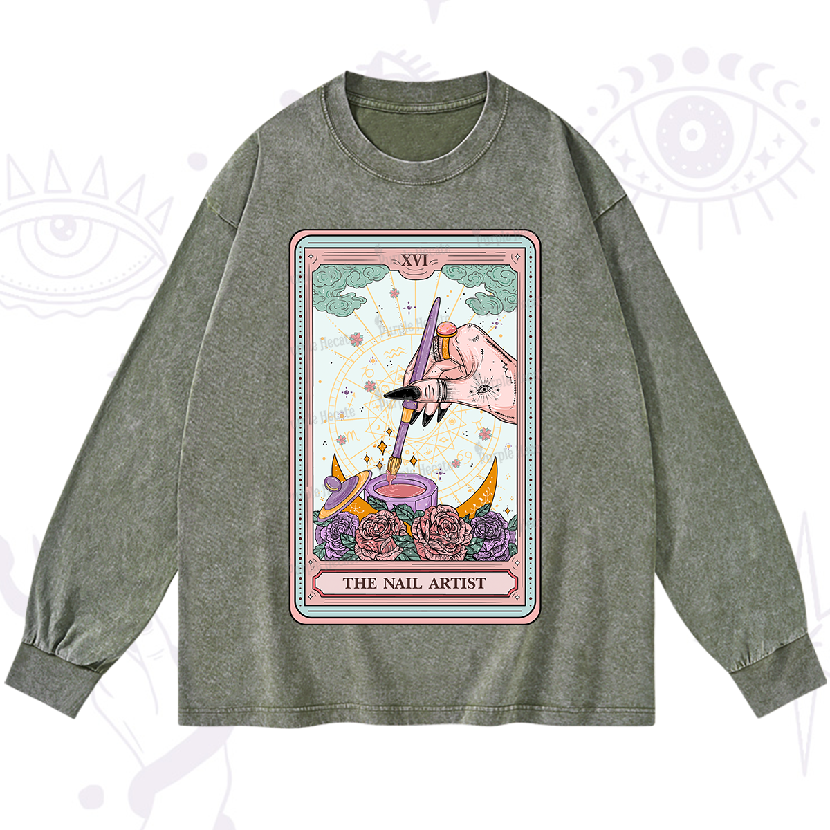 Purplehecate The Nail Artsit Tarot Card Washed Long Sleeve Shirt