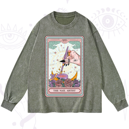 Purplehecate The Nail Artsit Tarot Card Washed Long Sleeve Shirt