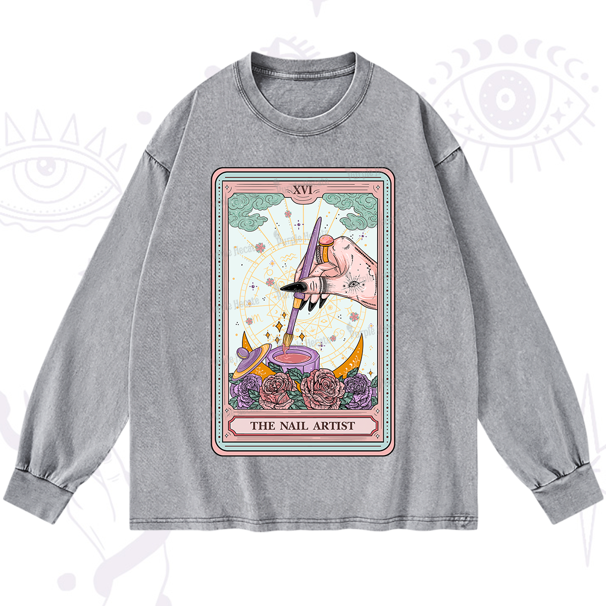 Purplehecate The Nail Artsit Tarot Card Washed Long Sleeve Shirt