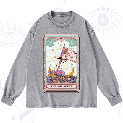 Purplehecate The Nail Artsit Tarot Card Washed Long Sleeve Shirt