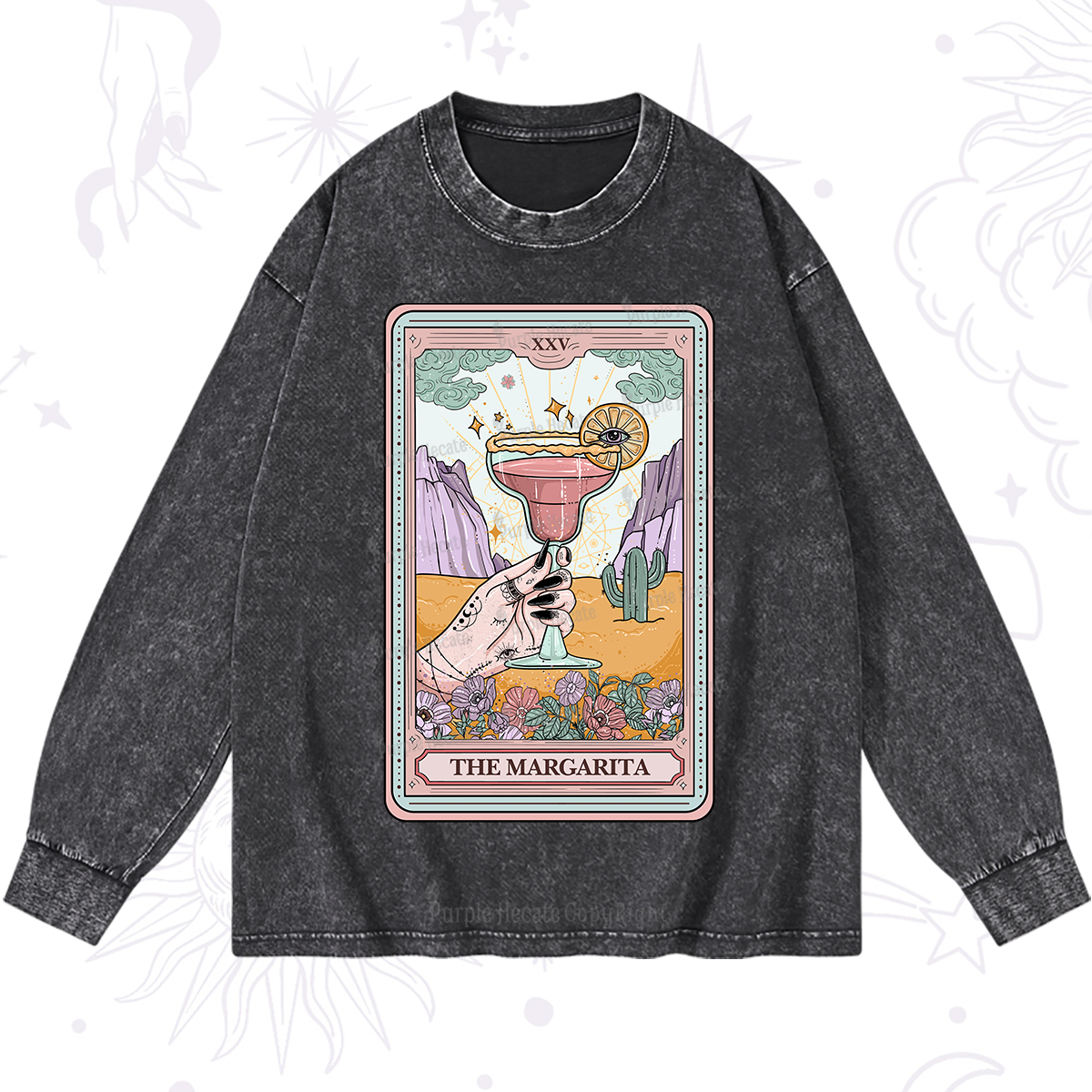 Purplehecate The Margarita Tarot Card Washed Long Sleeve Shirt
