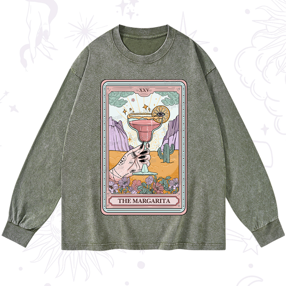 Purplehecate The Margarita Tarot Card Washed Long Sleeve Shirt