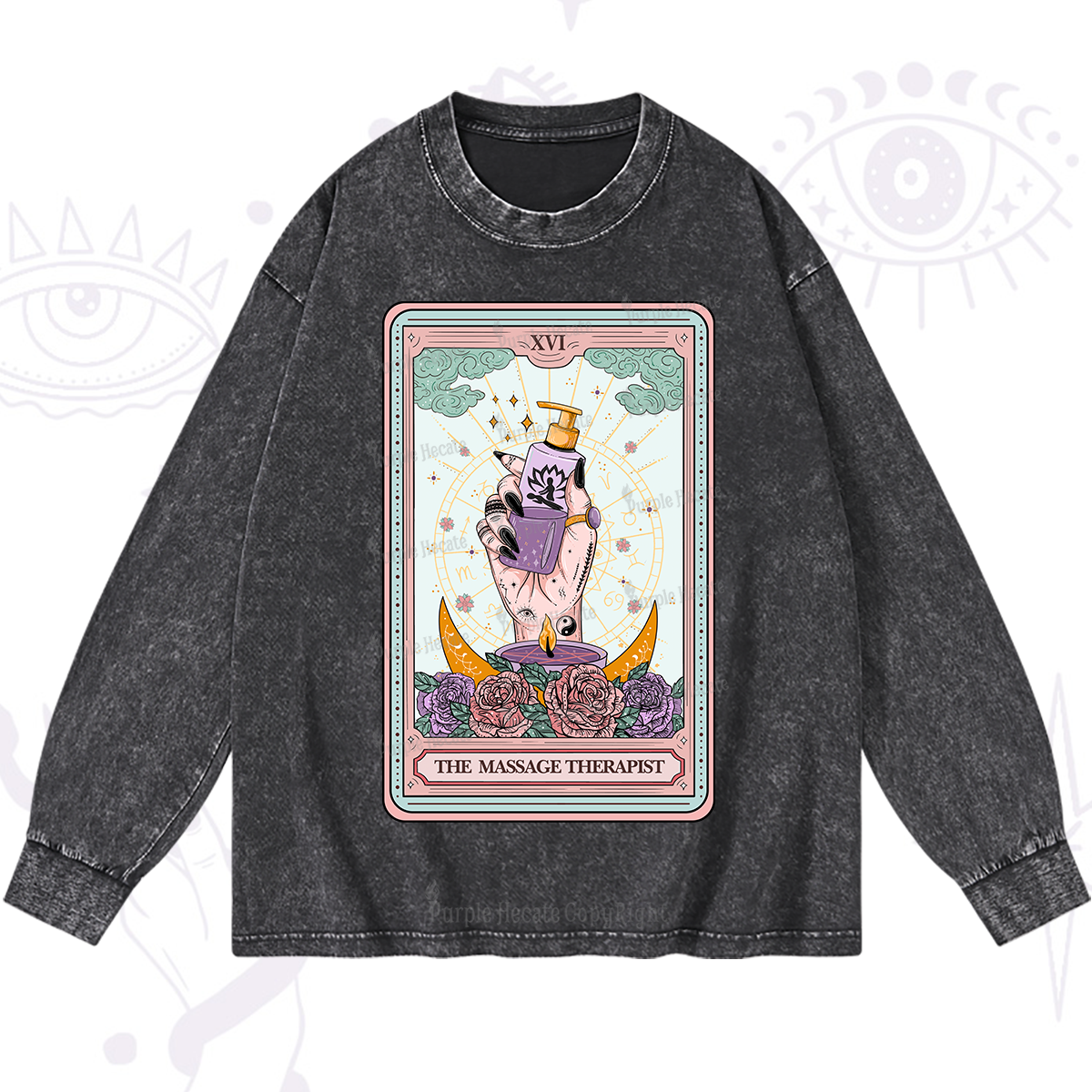 Purplehecate The Massage Therapist Tarot Card Washed Long Sleeve Shirt