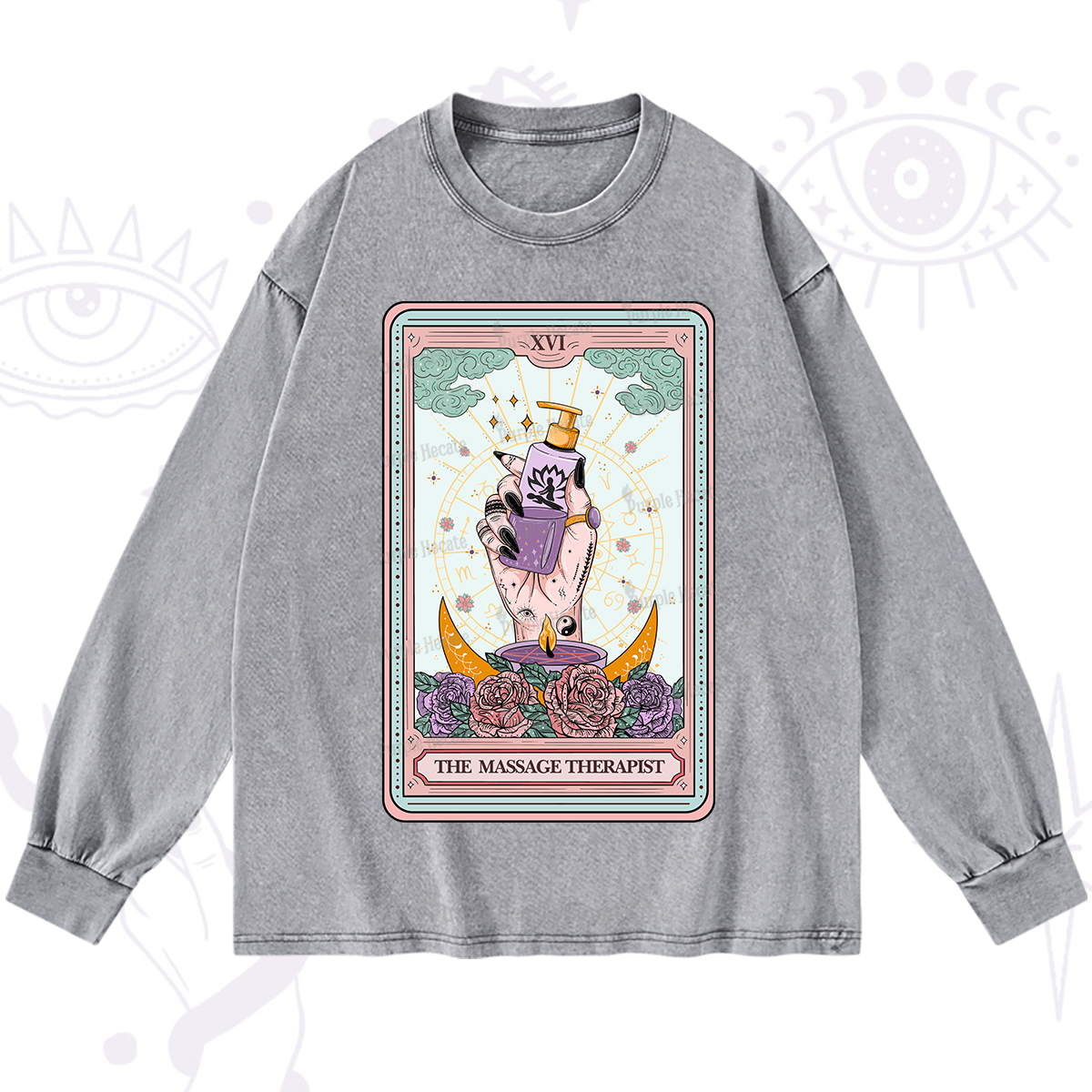 Purplehecate The Massage Therapist Tarot Card Washed Long Sleeve Shirt