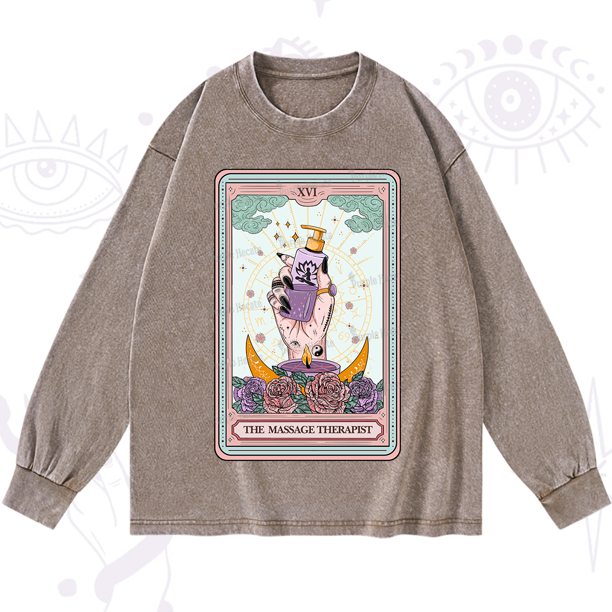 Purplehecate The Massage Therapist Tarot Card Washed Long Sleeve Shirt