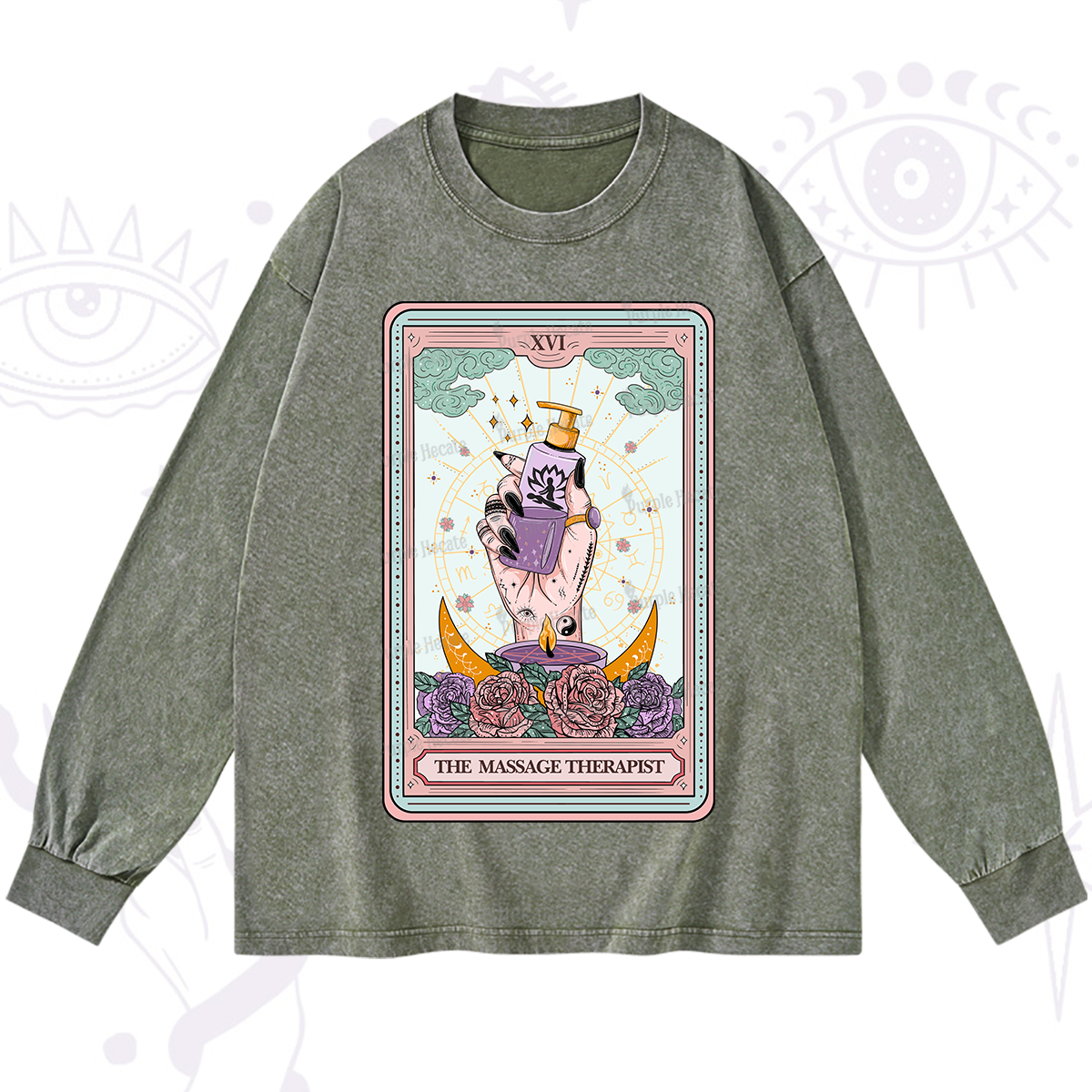 Purplehecate The Massage Therapist Tarot Card Washed Long Sleeve Shirt