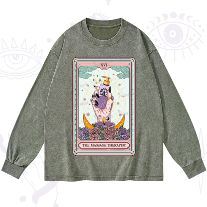 Purplehecate The Massage Therapist Tarot Card Washed Long Sleeve Shirt