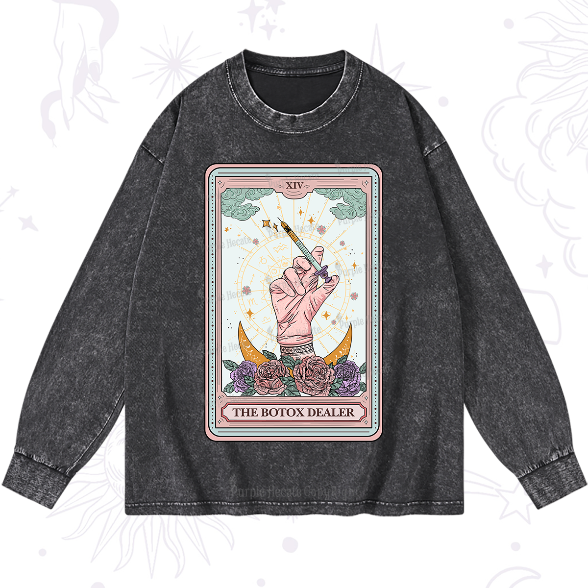 Purplehecate The Botox Dealer Tarot Card Washed Long Sleeve Shirt