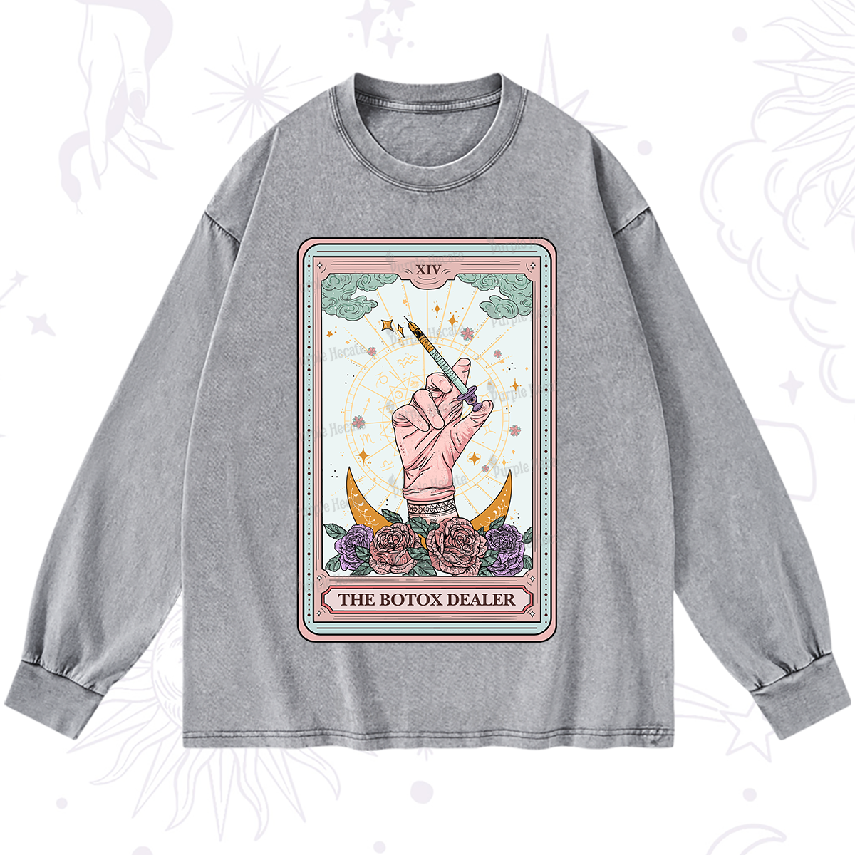 Purplehecate The Botox Dealer Tarot Card Washed Long Sleeve Shirt