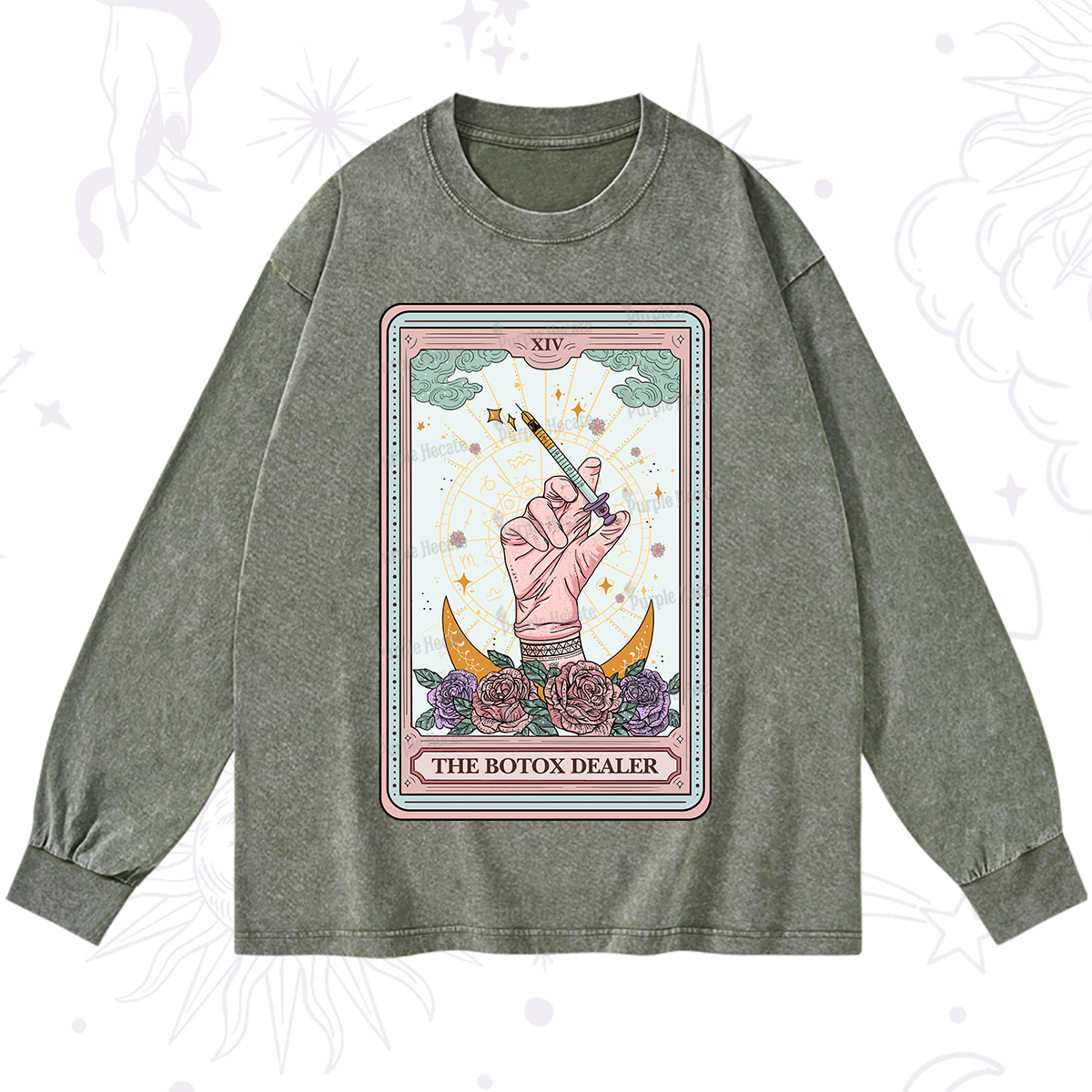 Purplehecate The Botox Dealer Tarot Card Washed Long Sleeve Shirt