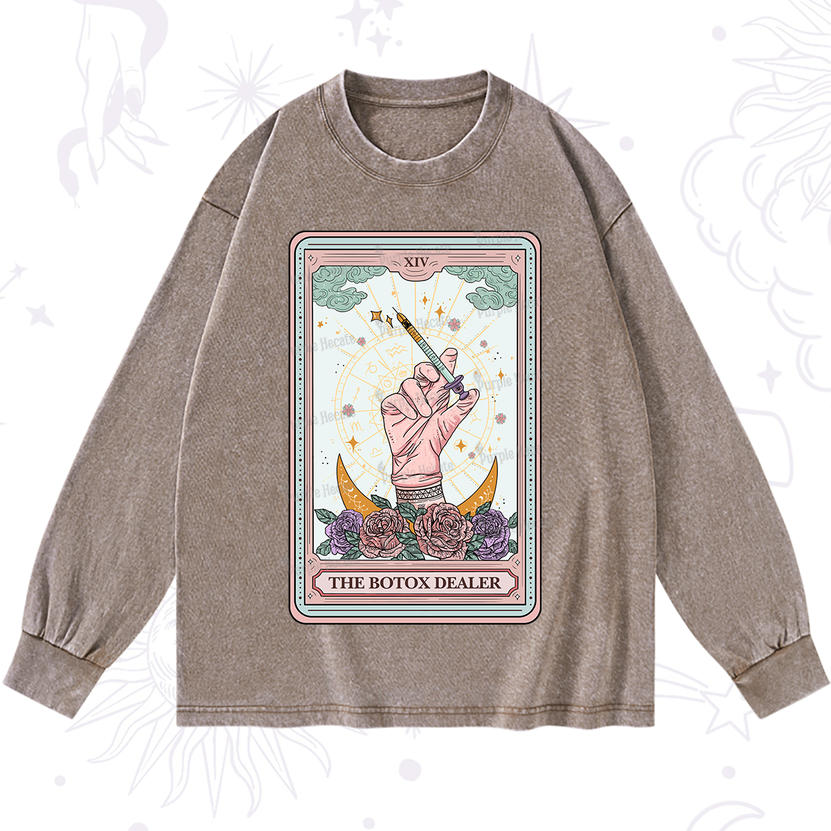 Purplehecate The Botox Dealer Tarot Card Washed Long Sleeve Shirt