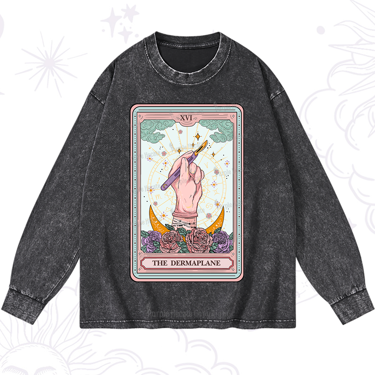Purplehecate The Dermaplane Tarot Card Washed Long Sleeve Shirt