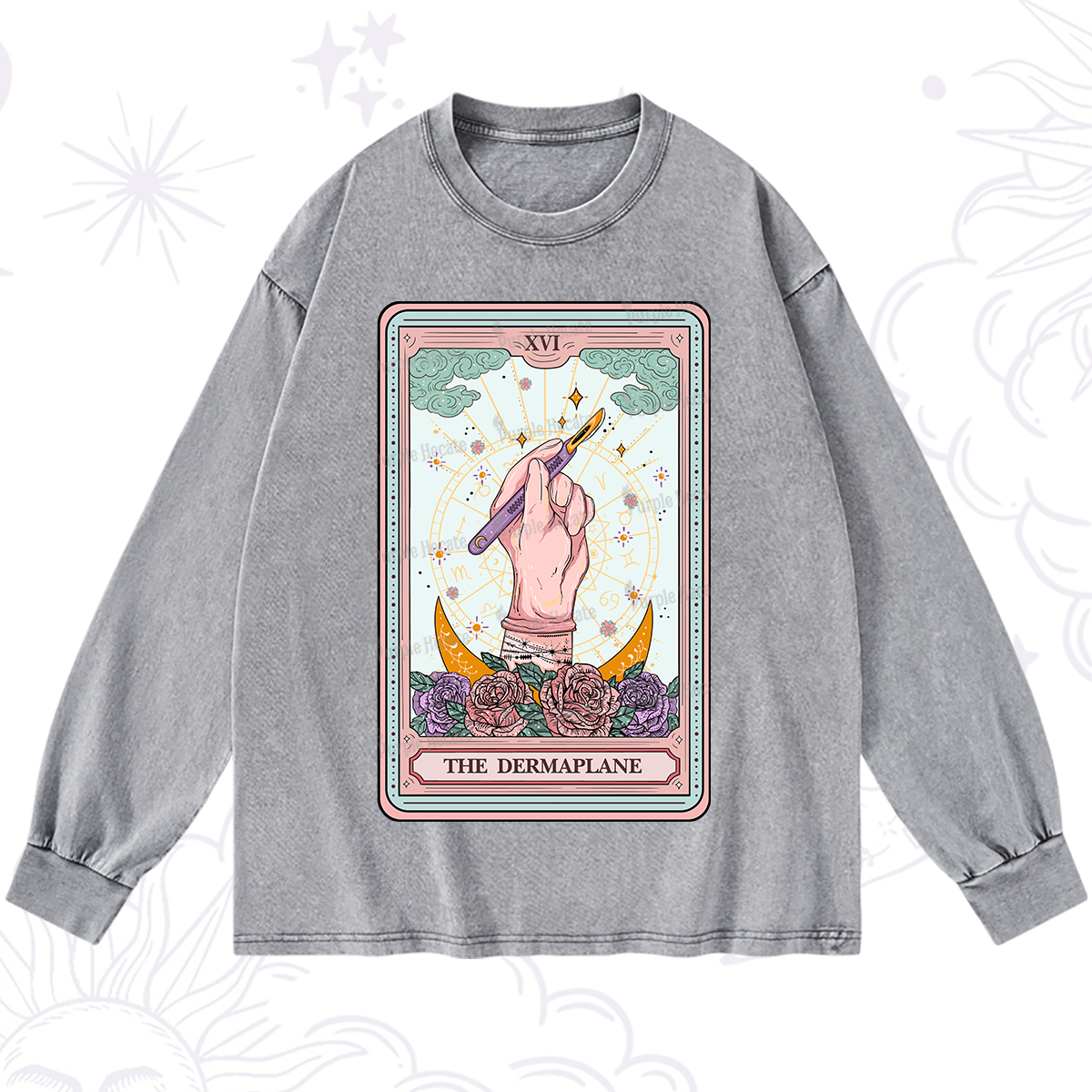 Purplehecate The Dermaplane Tarot Card Washed Long Sleeve Shirt