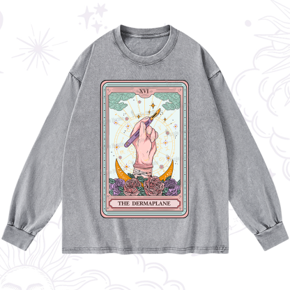 Purplehecate The Dermaplane Tarot Card Washed Long Sleeve Shirt
