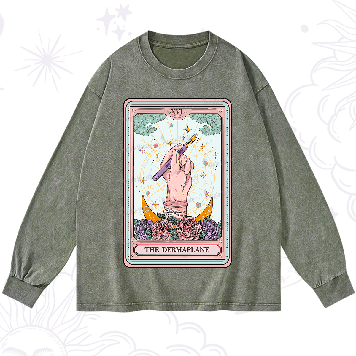 Purplehecate The Dermaplane Tarot Card Washed Long Sleeve Shirt