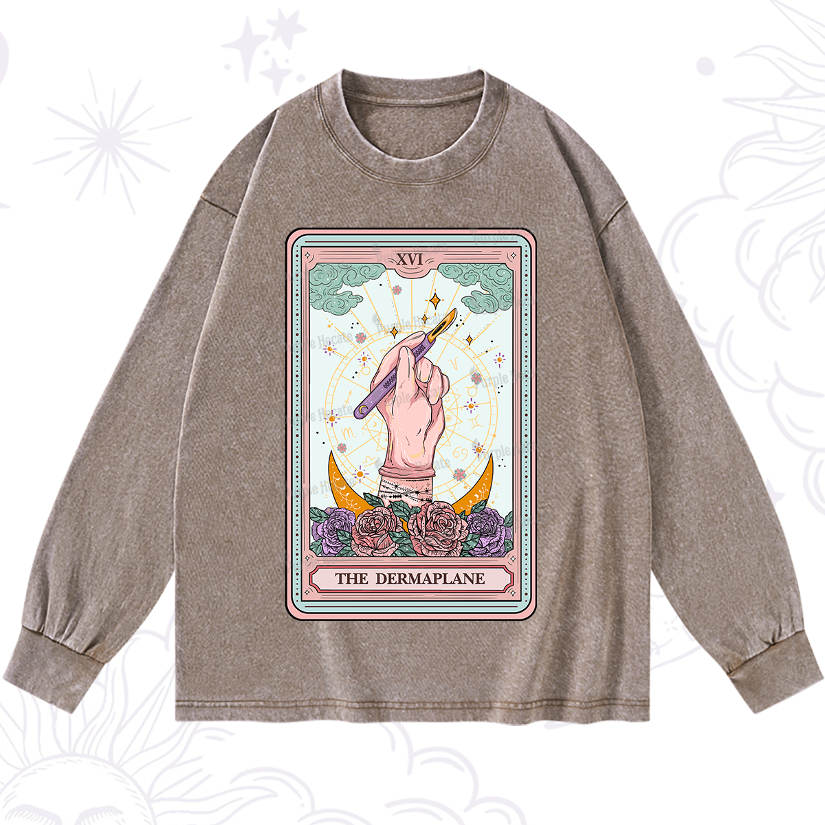 Purplehecate The Dermaplane Tarot Card Washed Long Sleeve Shirt