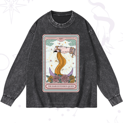 Purplehecate The Hair Extension Queen Tarot Card Washed Long Sleeve Shirt