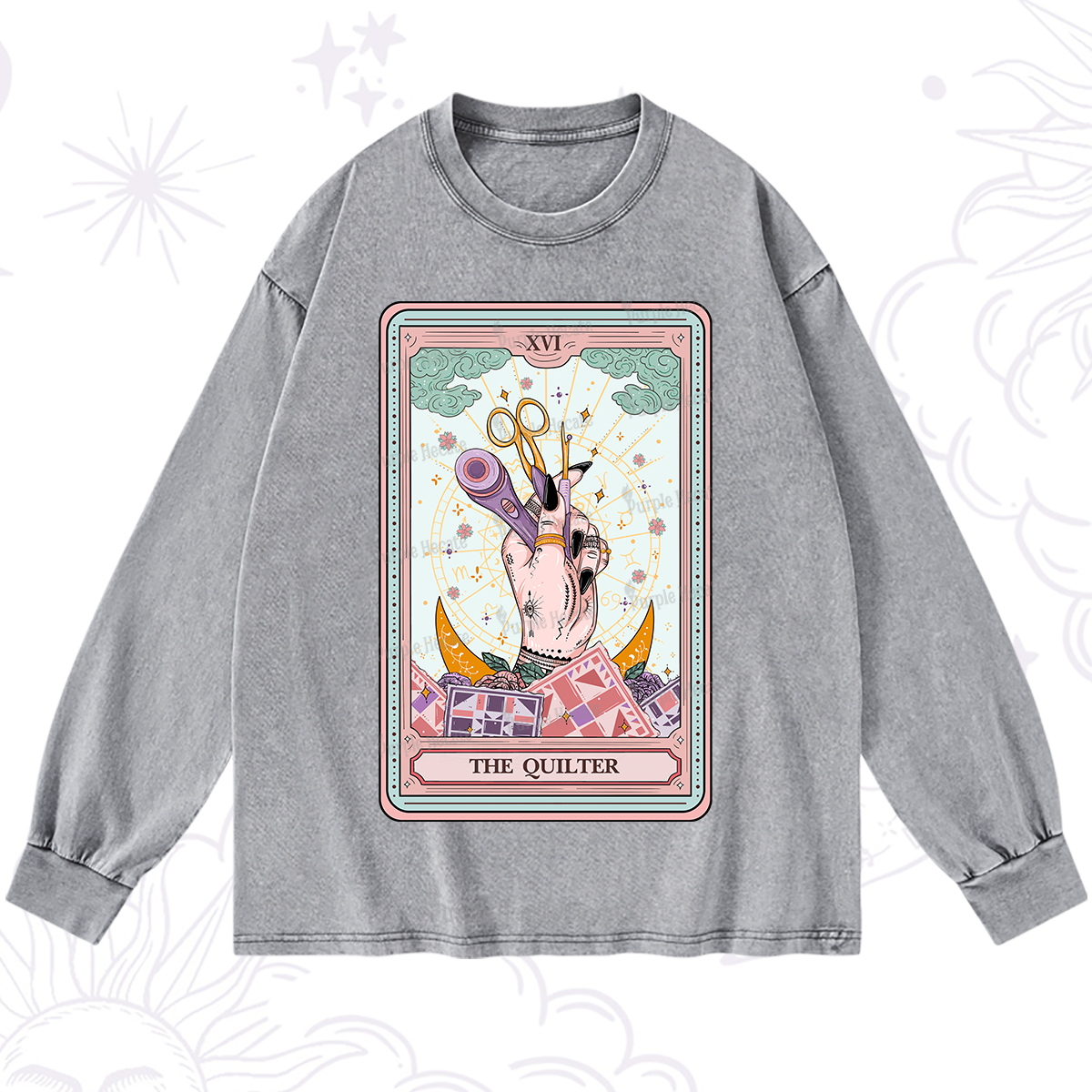 Purplehecate The Quilter Tarot Card Washed Long Sleeve Shirt