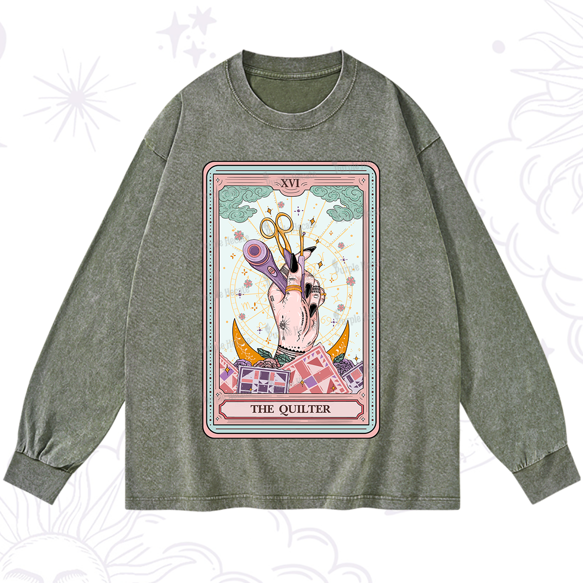 Purplehecate The Quilter Tarot Card Washed Long Sleeve Shirt