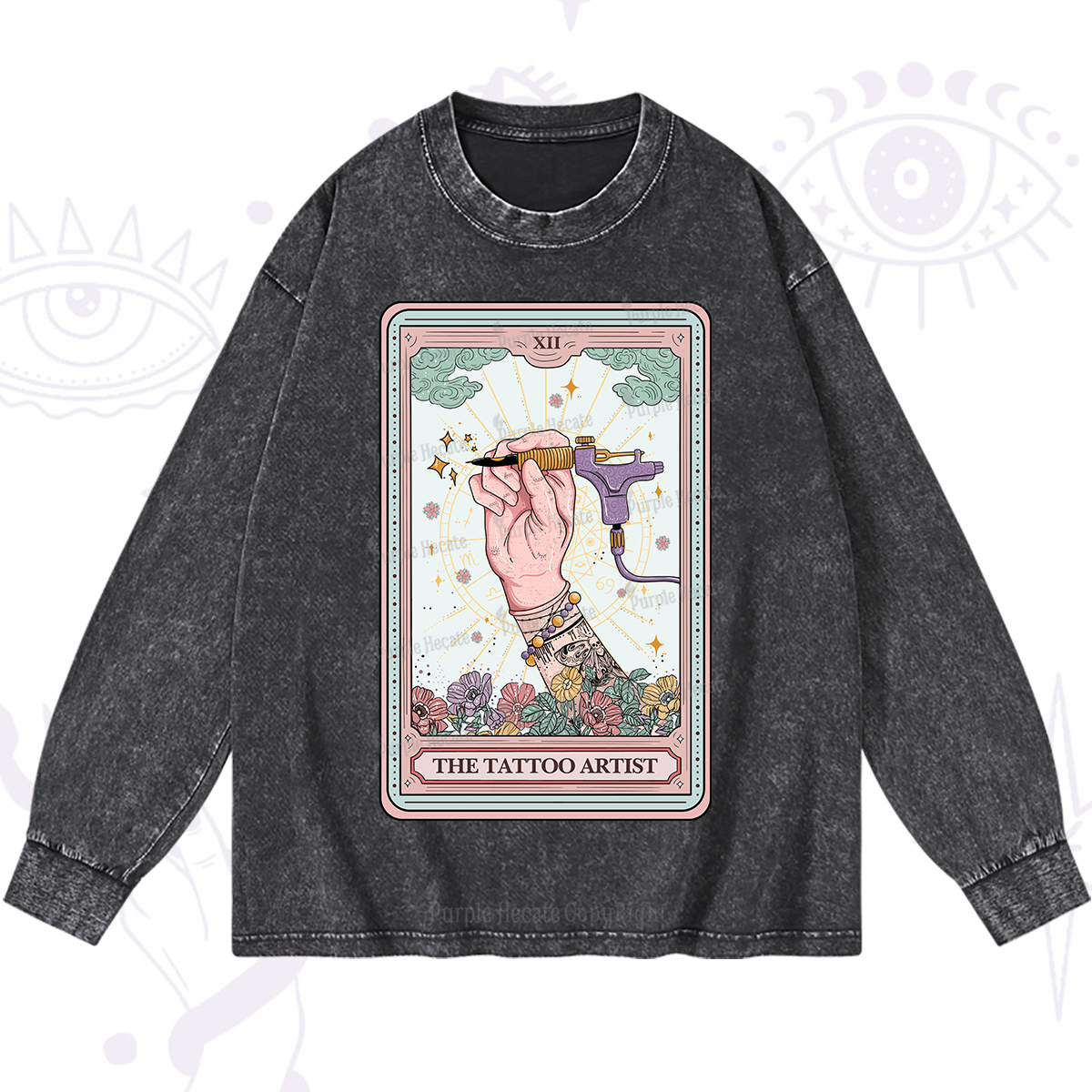 Purplehecate The Tattoo Artist Tarot Card Washed Long Sleeve Shirt