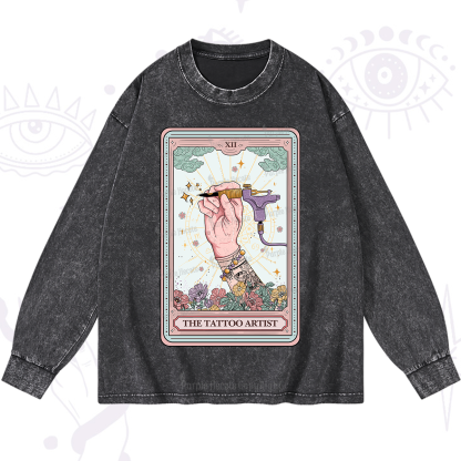 Purplehecate The Tattoo Artist Tarot Card Washed Long Sleeve Shirt