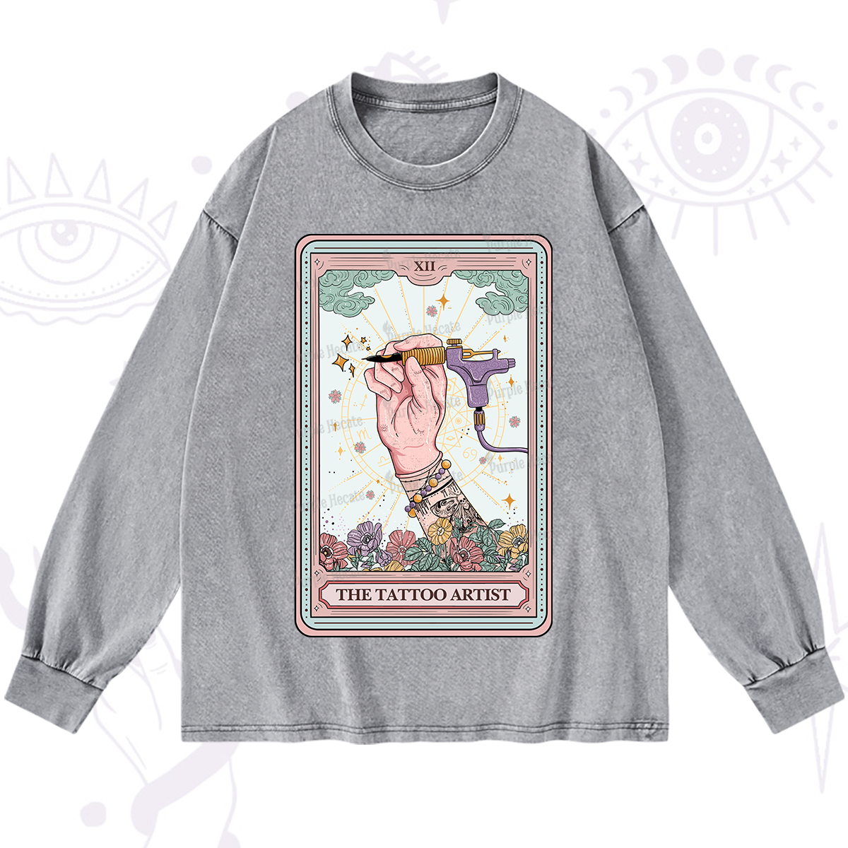 Purplehecate The Tattoo Artist Tarot Card Washed Long Sleeve Shirt