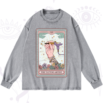 Purplehecate The Tattoo Artist Tarot Card Washed Long Sleeve Shirt