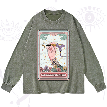Purplehecate The Tattoo Artist Tarot Card Washed Long Sleeve Shirt