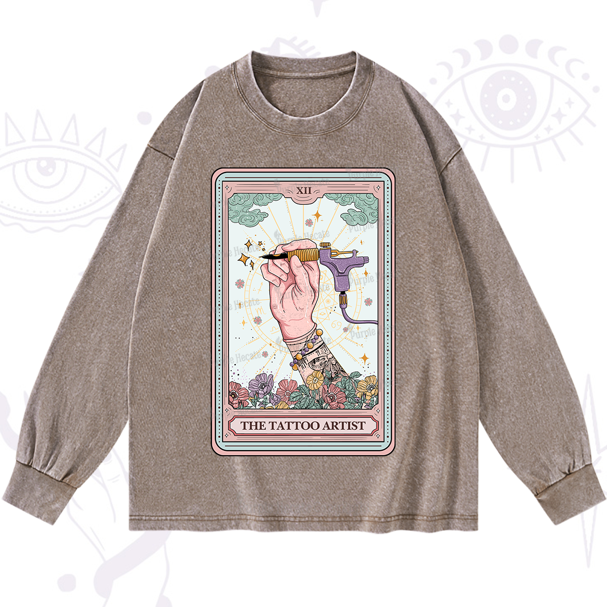 Purplehecate The Tattoo Artist Tarot Card Washed Long Sleeve Shirt