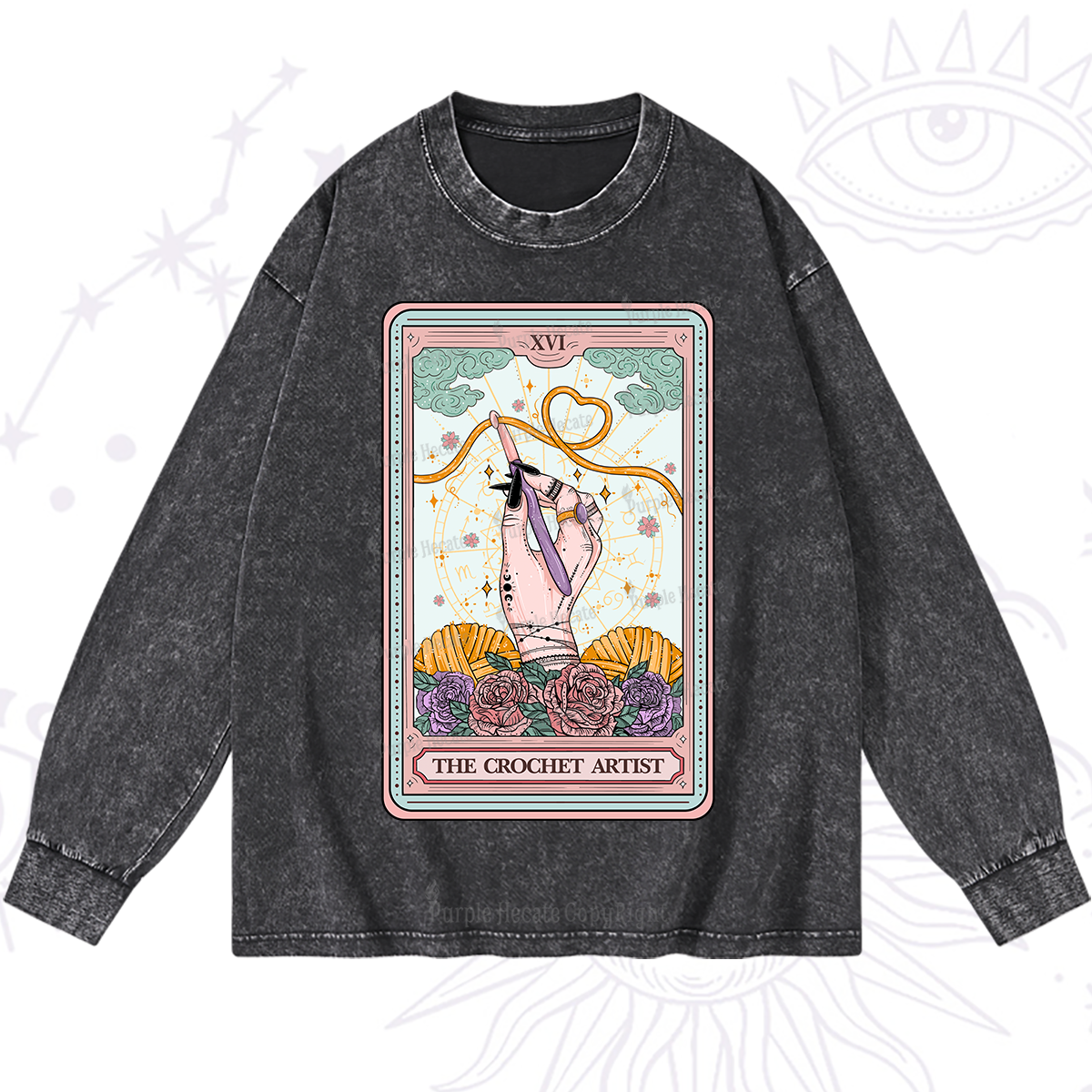Purplehecate The Crochet Artist Tarot Card Washed Long Sleeve Shirt