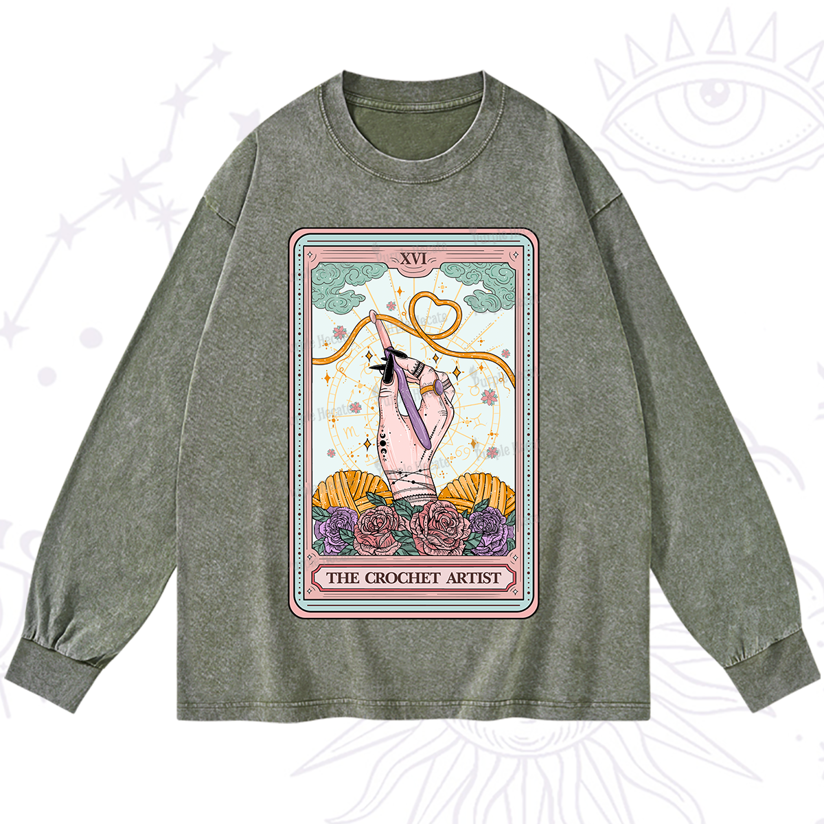 Purplehecate The Crochet Artist Tarot Card Washed Long Sleeve Shirt